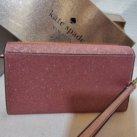 Kate spade EUC New York Bags Boxed Med Glitter Flap Phone Wristlet Wallet Pink - Picture 8 of 16